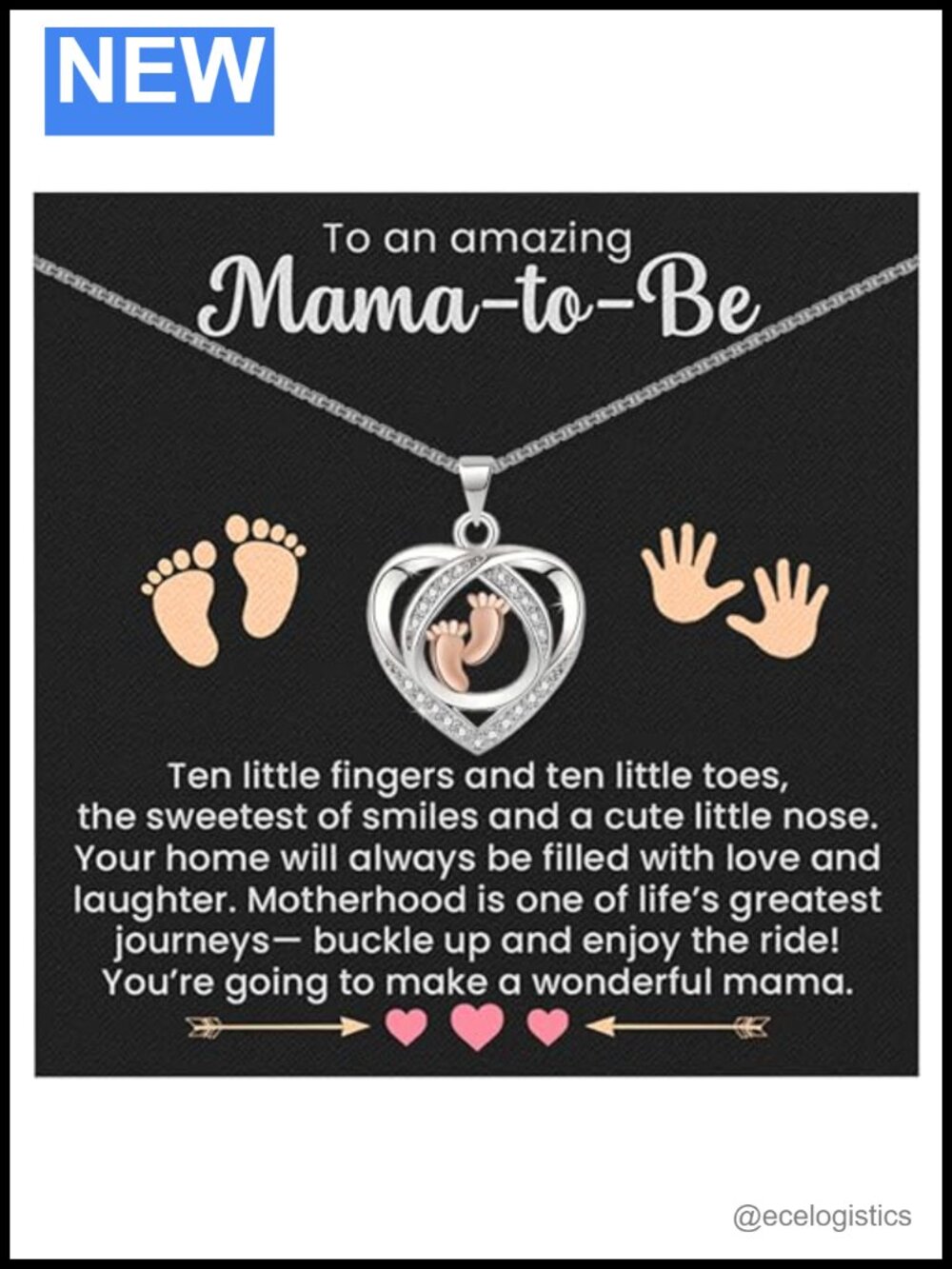14k White Gold Over Stainless Steel Footprint Pendant Necklace for Mom to Be